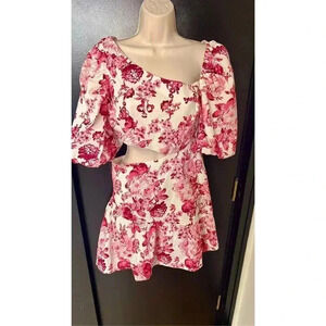 Vestique Womens White Pink Floral Cut Out Carry Me Away Sleeved Dress Large